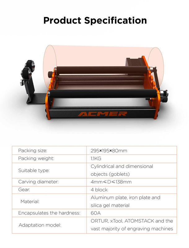 Acmer M2 Laser Engraver Rotário Roller Y Eixo Rotativo 360 Graus Roller Laser Graveur