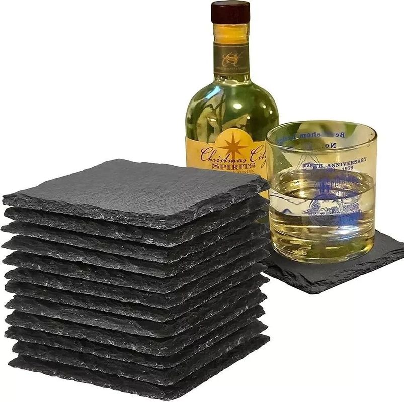 Quebra-cabeça de pedra de ardósia preto de borda natural Placa de pedra de ardósia para bar e casa