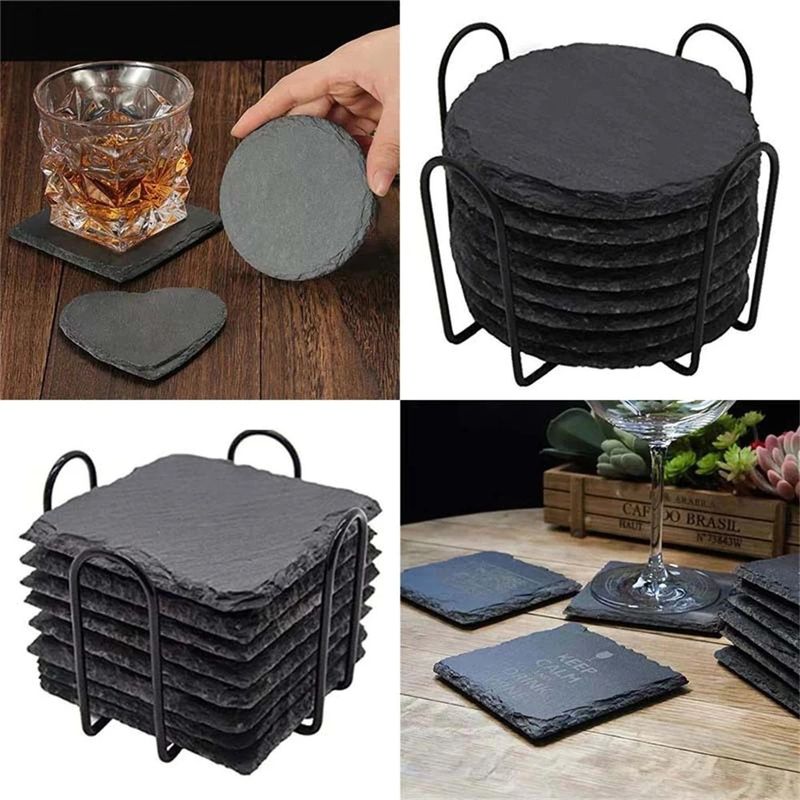 Quebra-cabeça de pedra de ardósia preto de borda natural Placa de pedra de ardósia para bar e casa