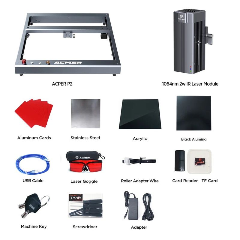 ACMER P2 IR 2w Fibra laser gravadora para gravação de metais Certificado FCC/CE/RoHS/FDA