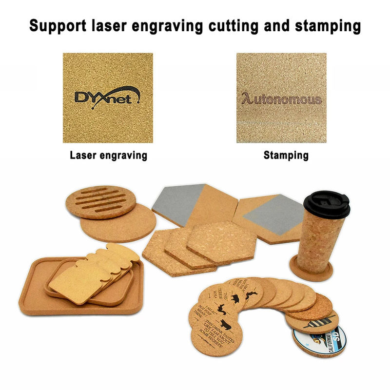Coasters de cortiça gravadas a laser de madeira de basso sob medida Vários tamanhos e formas