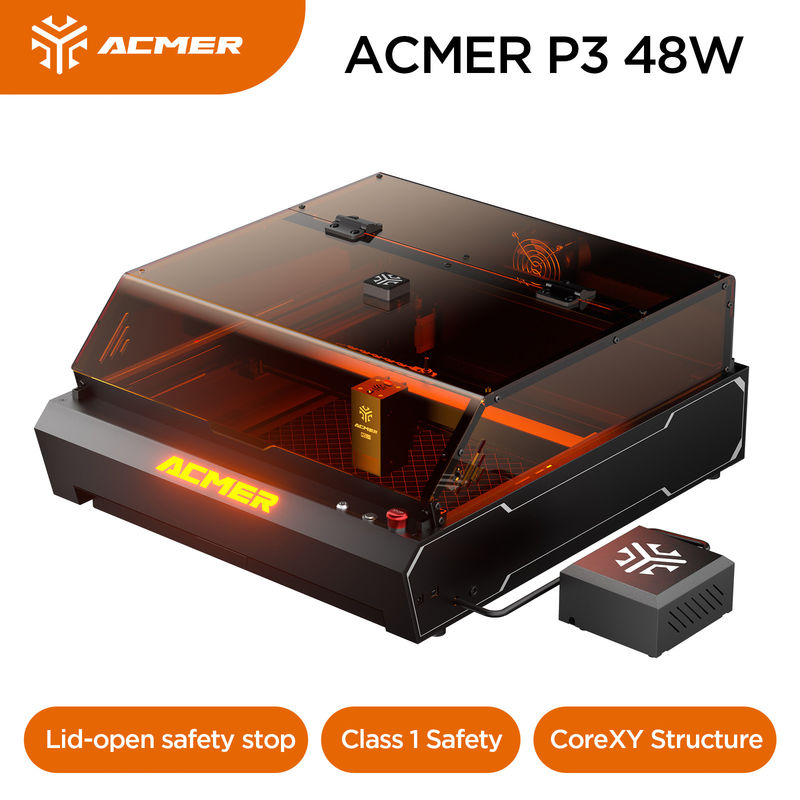 ACMER P3 48W Laser Engraver, 0,01mm Diodo de precisão Laser Cutter para Metal de Madeira e alguns acrílico opaco escuro