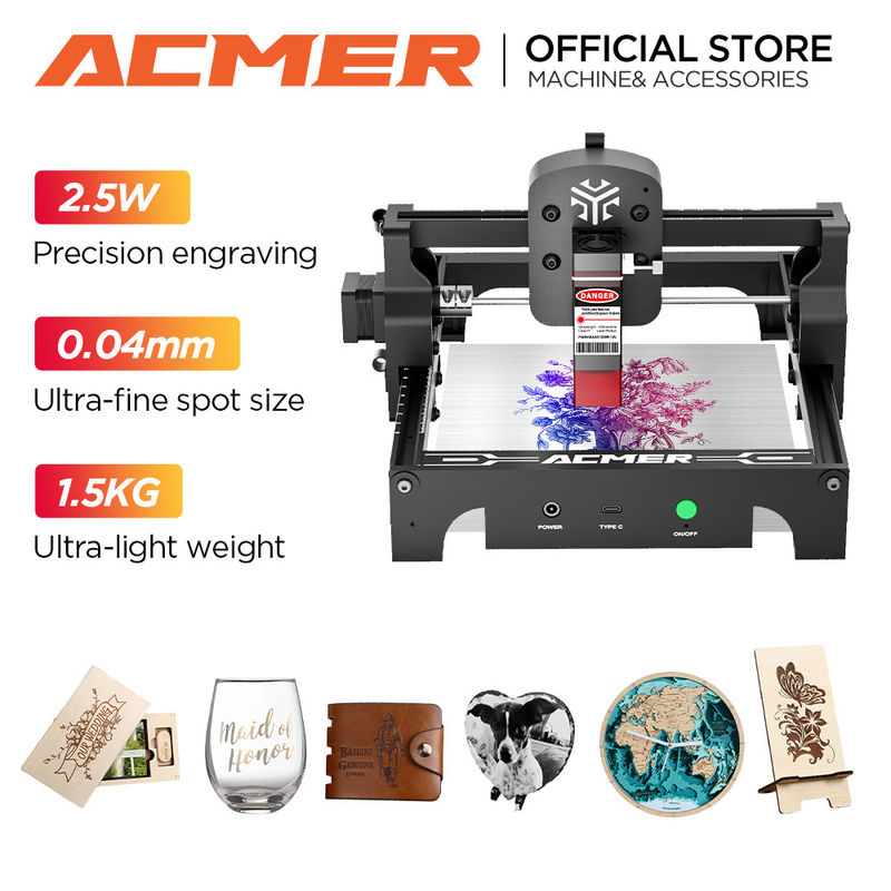 ACMER S1 Máquina de gravura a laser portátil mini 0.04 * 0.04mm Tamanho do ponto para madeira de aço inoxidável