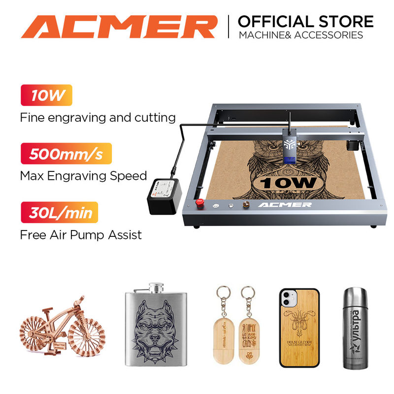 ACMER P2 10W Diodo laser gravador e máquina de corte para madeira e metal