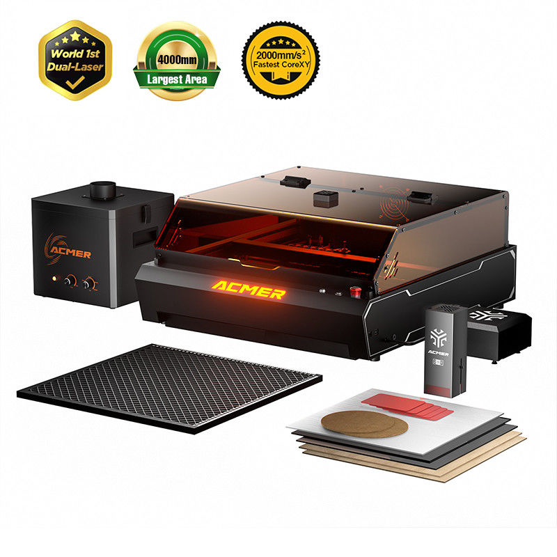 ACMER P3 2 em 1 Dual Laser Engraver com 10W Diode Laser 2W IR Laser e AP220 purificador de ar de fumaça