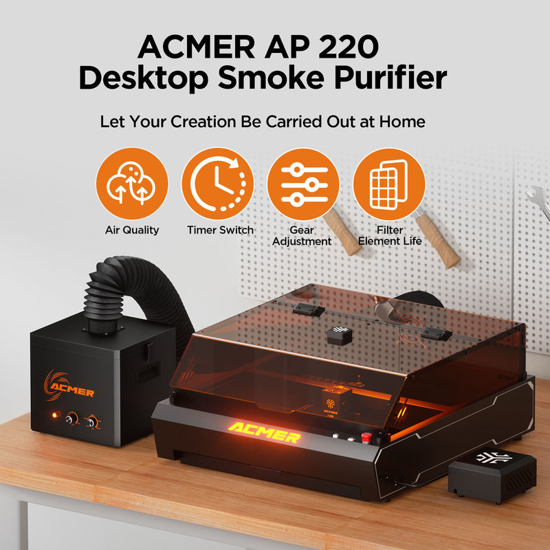 ACMER AP220 Purificador de ar de fumaça Máquina de gravação a laser silenciosa e versátil Acessórios para tubos